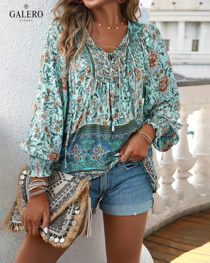 Isla | Boho Lace-Up Blouse