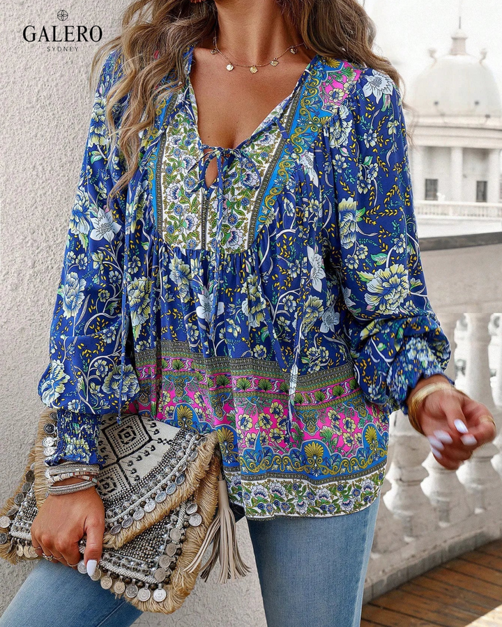 Isla | Boho Lace-Up Blouse