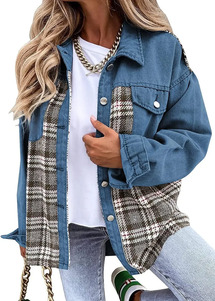 Mireille | Checked Patchwork Denim Jacket
