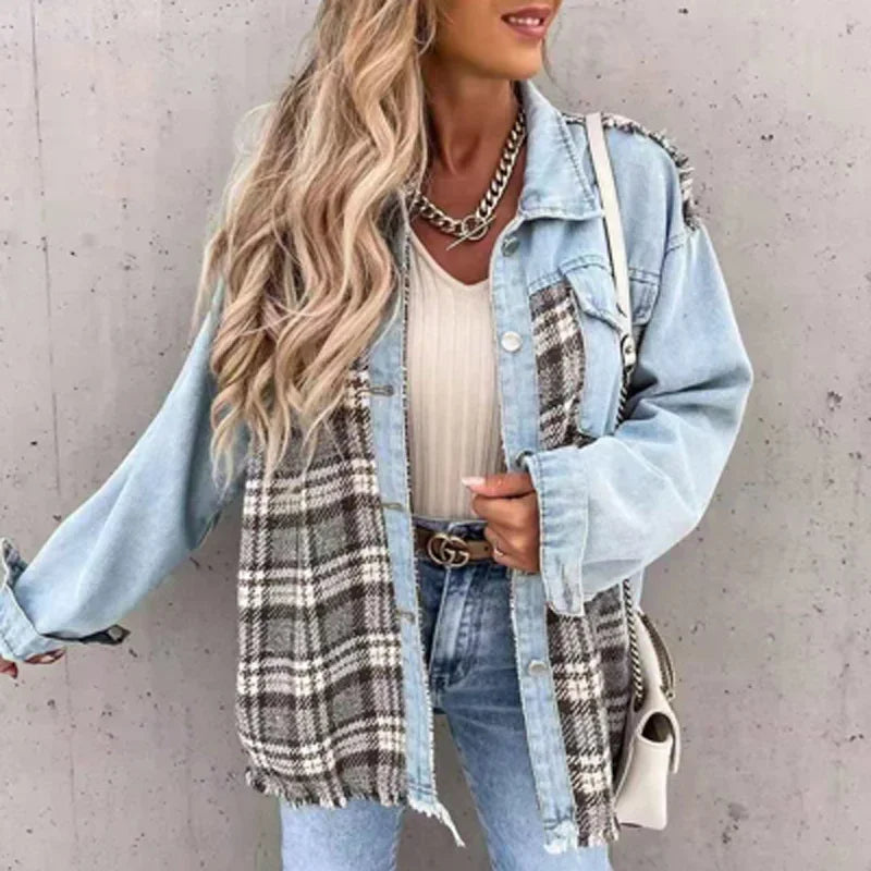 Mireille | Checked Patchwork Denim Jacket